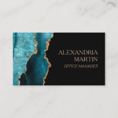 モダンティール(緑がかった色)ブラック金ゴールドグリッター大理石 名刺 (正面)