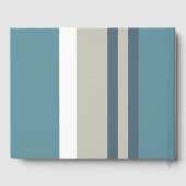 モダンティール(緑がかった色)ブルーとタンストライプのパーソナライズされた ゲストブック (裏面)