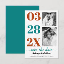 モダンティール（緑がかった色）ブルーと錆タイポグラフィ2枚の写真