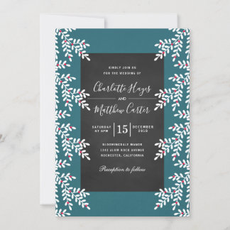 モダンティール（緑がかった色）ブルーウィンターウェディングシャルボード 招待状