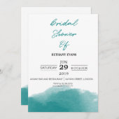 モダンティール（緑がかった色）ブルーウォーター色ブライダルシャワー招待状 招待状 (正面/裏面)