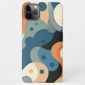 モダンティール(緑がかった色)ブルーオレンジグレーブラックアートパターン iPhoneケース (裏面)