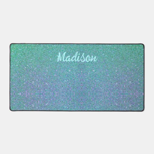 モダンティール（緑がかった色）ブルーグリッターグラムパーソナライズされた デスクマット (正面)