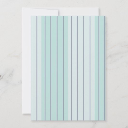 モダンティール（緑がかった色）ブルーグレイストライプビーチ結婚式 招待状 (裏面)