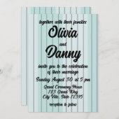 モダンティール（緑がかった色）ブルーグレイストライプビーチ結婚式 招待状 (正面/裏面)