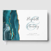 モダンティール（緑がかった色）ブルーゲート金ゴールドスクリプト ゲストブック (正面)