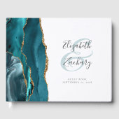 モダンティール（緑がかった色）ブルーゲート金ゴールドスクリプト ゲストブック (正面)