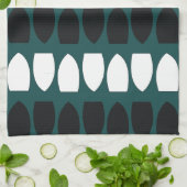 モダンティール（緑がかった色）ブルーホワイトブラックジオメトリック キッチンタオル (折り畳み)