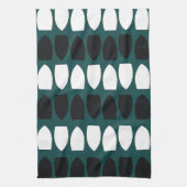 モダンティール（緑がかった色）ブルーホワイトブラックジオメトリック キッチンタオル (縦)