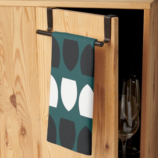 モダンティール（緑がかった色）ブルーホワイトブラックジオメトリック キッチンタオル (三つ折り)
