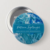 モダンティール(緑がかった色)ブルーラウンドボタン 缶バッジ (正面&裏面)