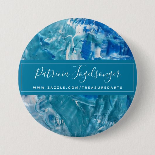 モダンティール(緑がかった色)ブルーラウンドボタン 缶バッジ (正面)