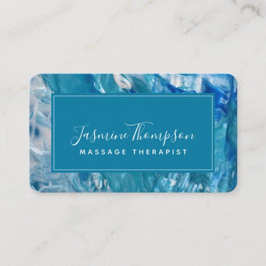 モダンティール（緑がかった色）ブルー抽象芸術アートラウンドビジネスカード 名刺 (正面)