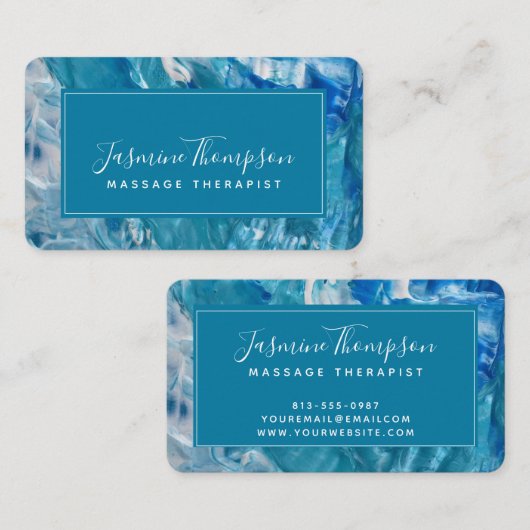 モダンティール（緑がかった色）ブルー抽象芸術アートラウンドビジネスカード 名刺 (正面/裏面)