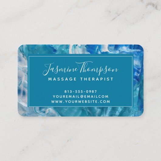 モダンティール（緑がかった色）ブルー抽象芸術アートラウンドビジネスカード 名刺 (裏面)