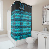 モダンティール(緑がかった色)ブルー海ビーチ波汚れガラス シャワーカーテン (インサイチュ)