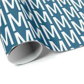 モダンティール（緑がかった色）ブルー白カスタムモノグラム誕生日 ラッピングペーパー (ロールコーナー)