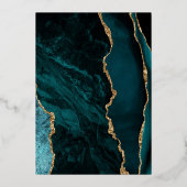 モダンティール(緑がかった色)ブルー結婚スクリプト 箔招待状 (裏面)