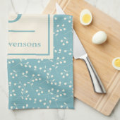 モダンティール(緑がかった色)ブ素朴ルーフローラファミリーモノグラム キッチンタオル (四つ折り)