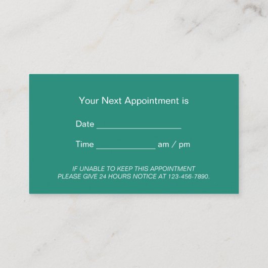 モダンティール（緑がかった色）プロフェッショナルデンタルケアアポイントメント 予約カード (裏面)