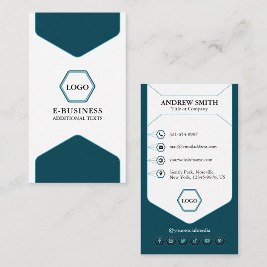 モダンティール（緑がかった色）プロフェッショナルロゴソーシャルアイコンカスタム 名刺 (正面/裏面)