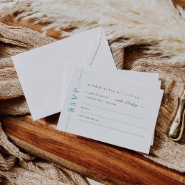 モダンティール（緑がかった色）ホワイトウェディング招待RSVP返信カード 出欠カード