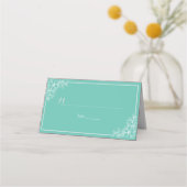 モダンティール(緑がかった色)ホワイトフローラテーブル番号座席名 プレイスカード (正面)