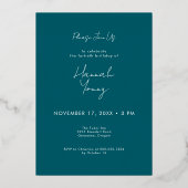 モダンティール(緑がかった色)ミニマルアーチフォーティース誕生日 箔招待状 (裏面)