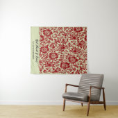 モダンティール(緑がかった色)レッドクリームウィリアムフローラ葉 タペストリー (インサイチュ(横))