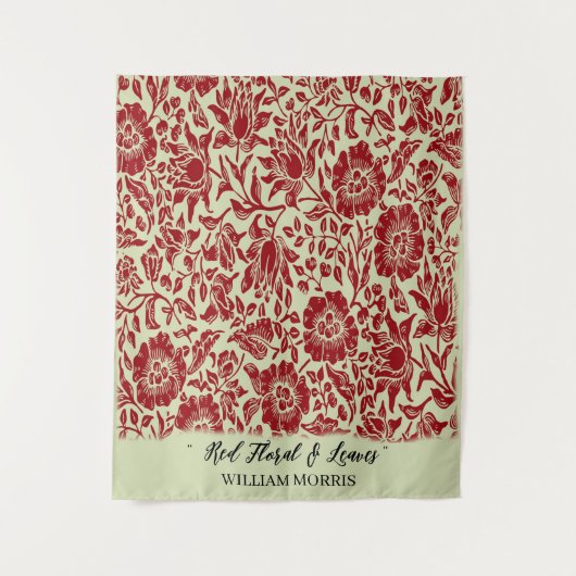 モダンティール(緑がかった色)レッドクリームウィリアムフローラ葉 タペストリー (正面)