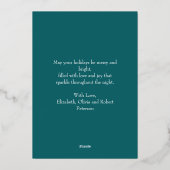 モダンティール（緑がかった色）写真クリスマスグリーティング金ゴールド 箔シーズンカード (裏面)