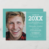 モダンティール（緑がかった色）写真卒業会 招待状 (正面/裏面)