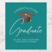 モダンティール(緑がかった色)卒業カスタム卒業会 ワインラベル (シングルラベル)