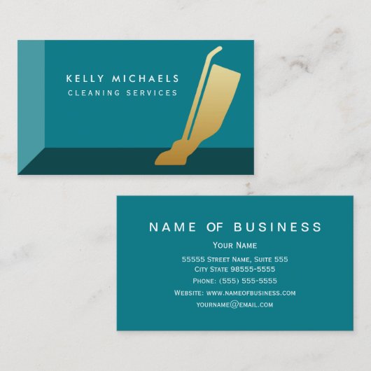 モダンティール（緑がかった色）及びフェイク金ゴールド真空洗浄業務 名刺 (正面/裏面)