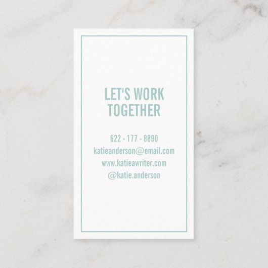 モダンティール（緑がかった色）及び白シンプル幾何学的ミニマリスト 名刺 (裏面)