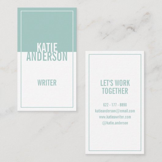 モダンティール（緑がかった色）及び白シンプル幾何学的ミニマリスト 名刺 (正面/裏面)