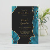 モダンティール(緑がかった色)及び金ゴールドアガートストーンブライダルシャワー 招待状 (スタンド正面)