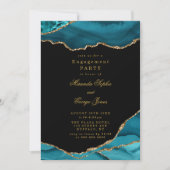 モダンティール(緑がかった色)及び金ゴールドアガートストーン婚約パーティ 招待状 (正面)
