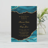 モダンティール(緑がかった色)及び金ゴールドアガートストーン婚約パーティ 招待状 (スタンド正面)