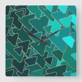 モダンティール（緑がかった色）及び金ゴールド幾何三角形ウォールクロック スクエア壁時計 (正面)