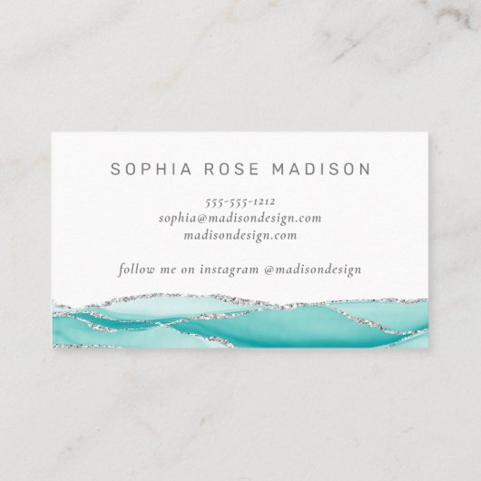 モダンティール（緑がかった色）及び銀ゲード瑪瑙の水色 名刺 (裏面)