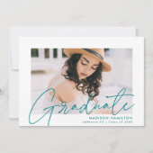 モダンティール(緑がかった色)台本フォト卒業パーティー 招待状 (正面)