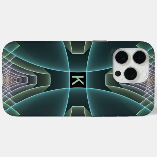 モダンティール(緑がかった色)幾何フラクタルアートグラフィックモノグラム Case-Mate iPhoneケース (裏面 (横))