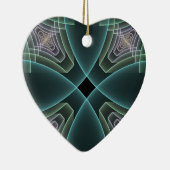 モダンティール(緑がかった色)幾何学的フラクタルアートグラフィックハート セラミックオーナメント (右)