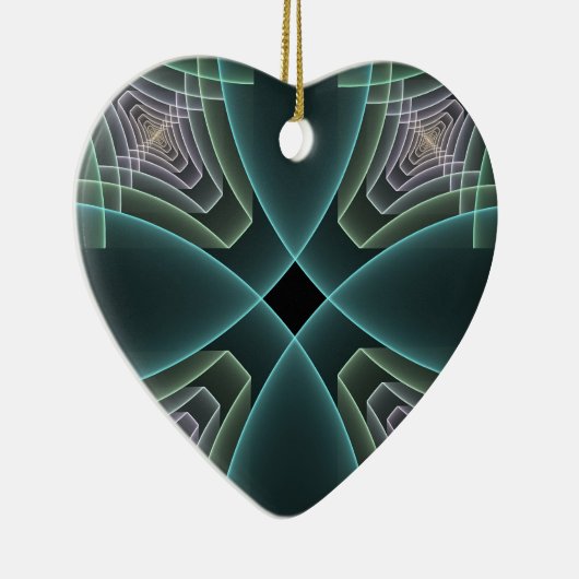 モダンティール(緑がかった色)幾何学的フラクタルアートグラフィックハート セラミックオーナメント (右)