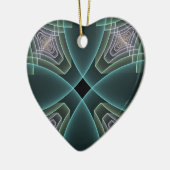 モダンティール(緑がかった色)幾何学的フラクタルアートグラフィックハート セラミックオーナメント (左)