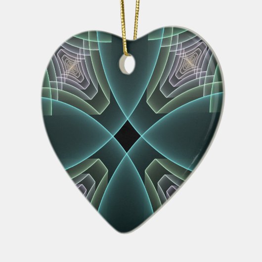 モダンティール(緑がかった色)幾何学的フラクタルアートグラフィックハート セラミックオーナメント (左)