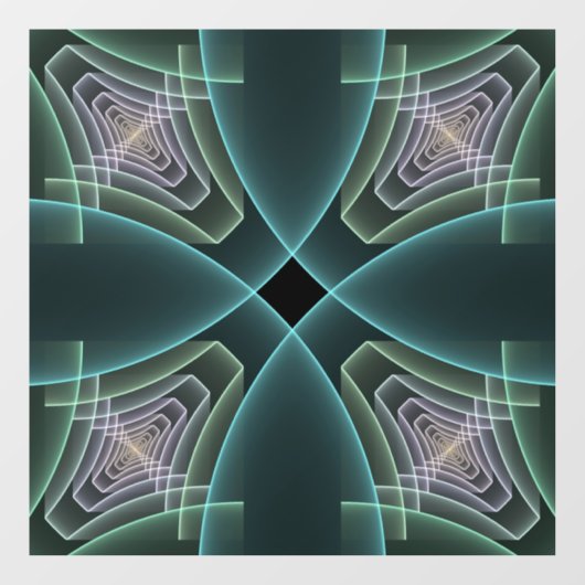 モダンティール（緑がかった色）幾何学的フラクタルアートグラフィック ウィンドウサイン (シート)