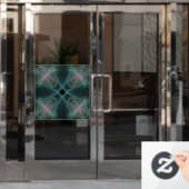 モダンティール(緑がかった色)幾何学的フラクタルアートグラフィック ウィンドウサイン (オフィスドア)