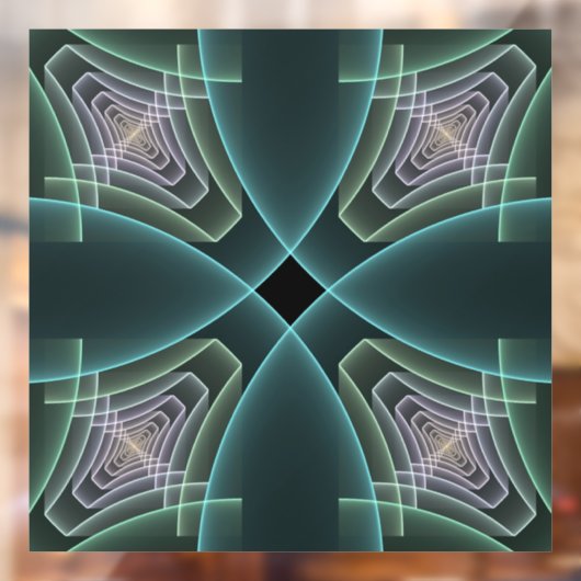 モダンティール（緑がかった色）幾何学的フラクタルアートグラフィック ウィンドウサイン (シート2)